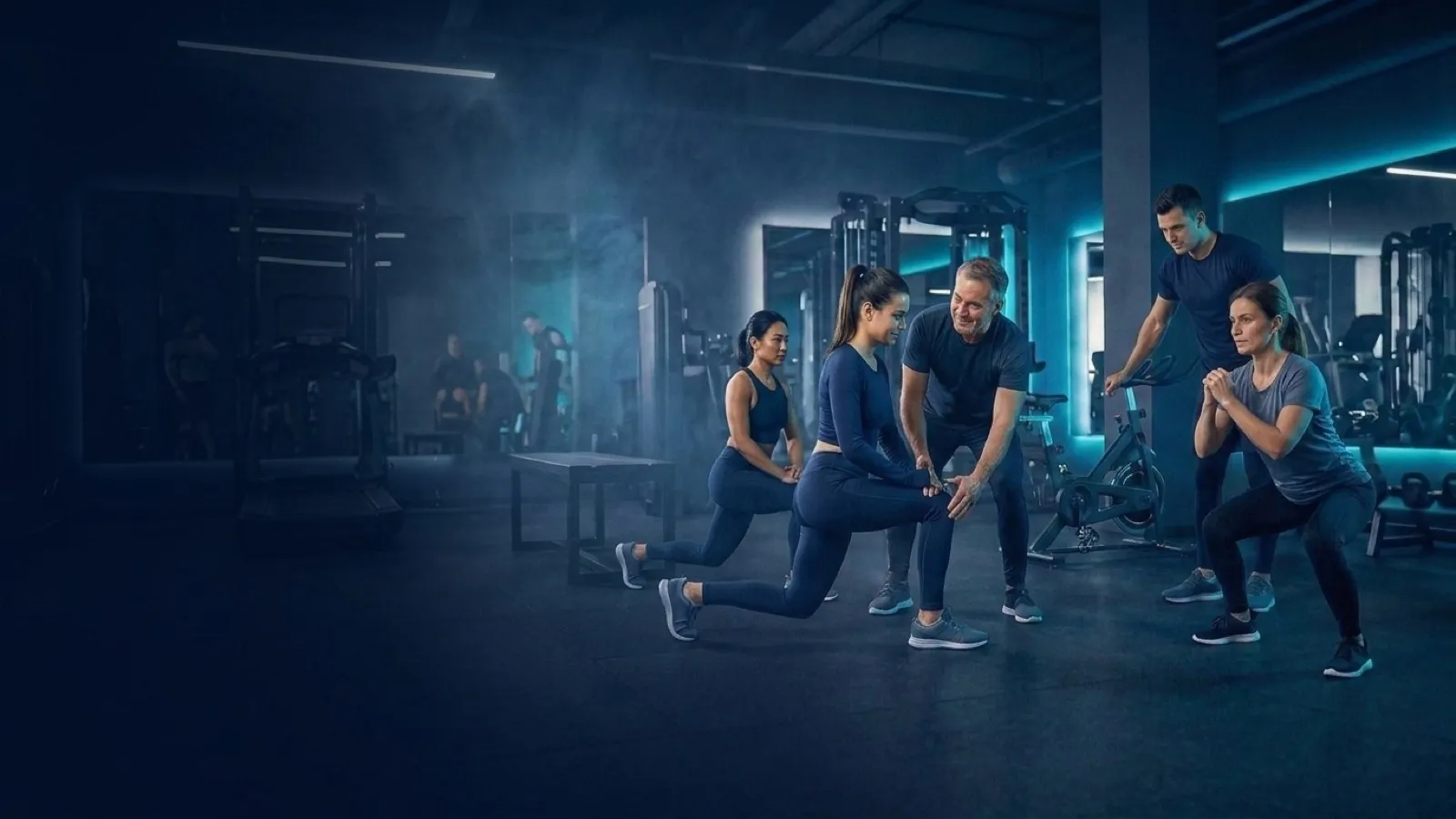 Grupo de personas entrenando juntas una clase de fitness funcional en un gimnasio